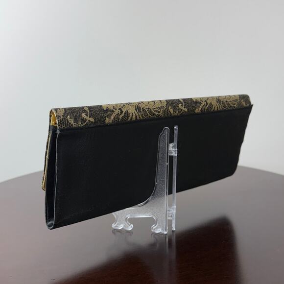 Black and Gold Lace Glitter Print Satin Clutch Purse  - 10w x 5h x 1D - Picture 4 of 10